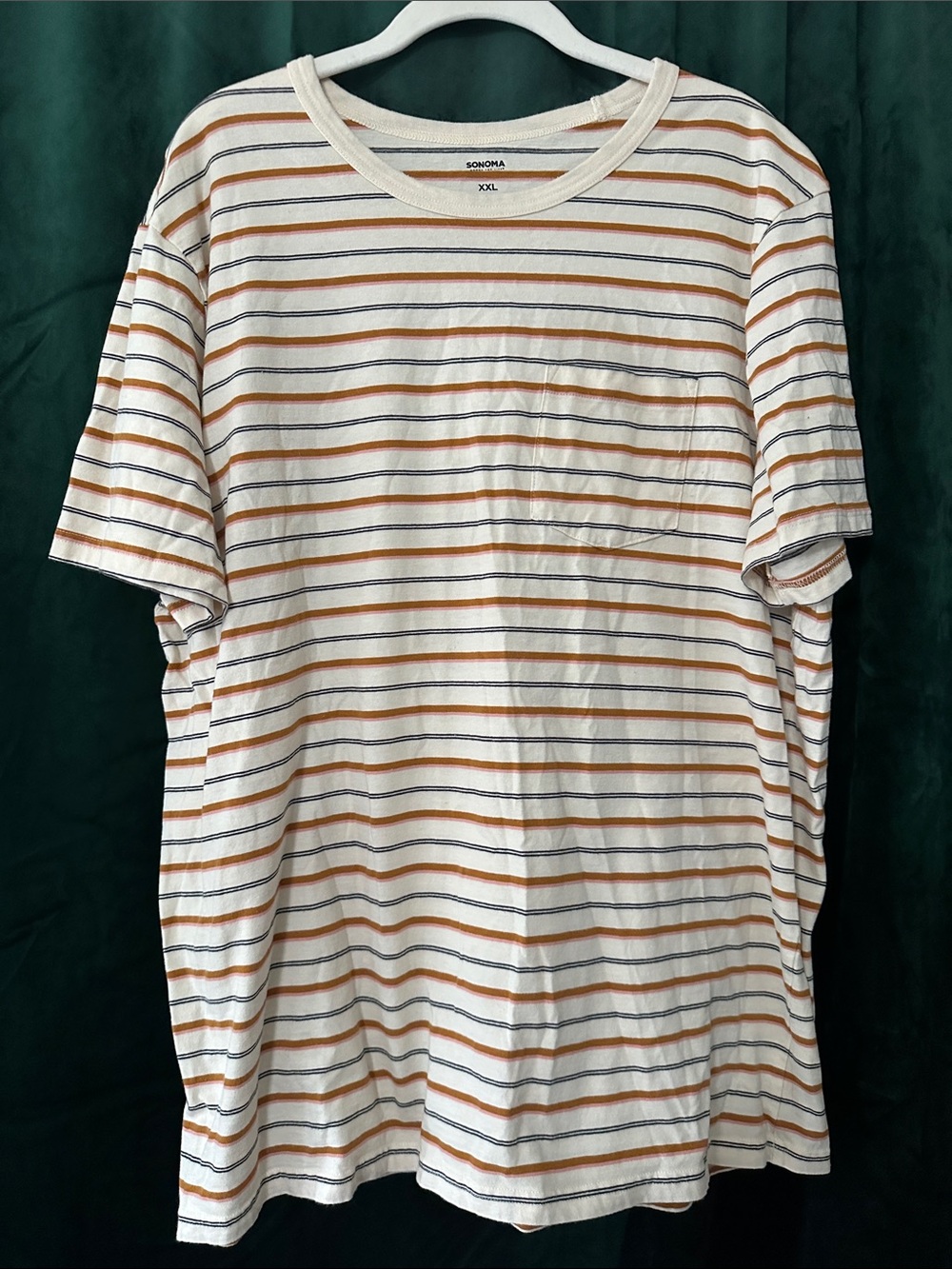 Sonoma Cream Tee with Orange, Pink and Navy Stripes - Short Sleeve Pocket Shirt